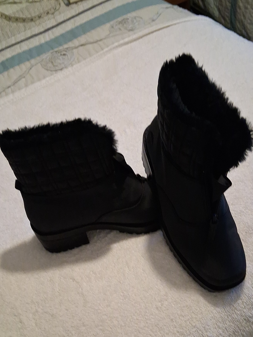 Black Faux Fur Winter Ankle Boots - Women